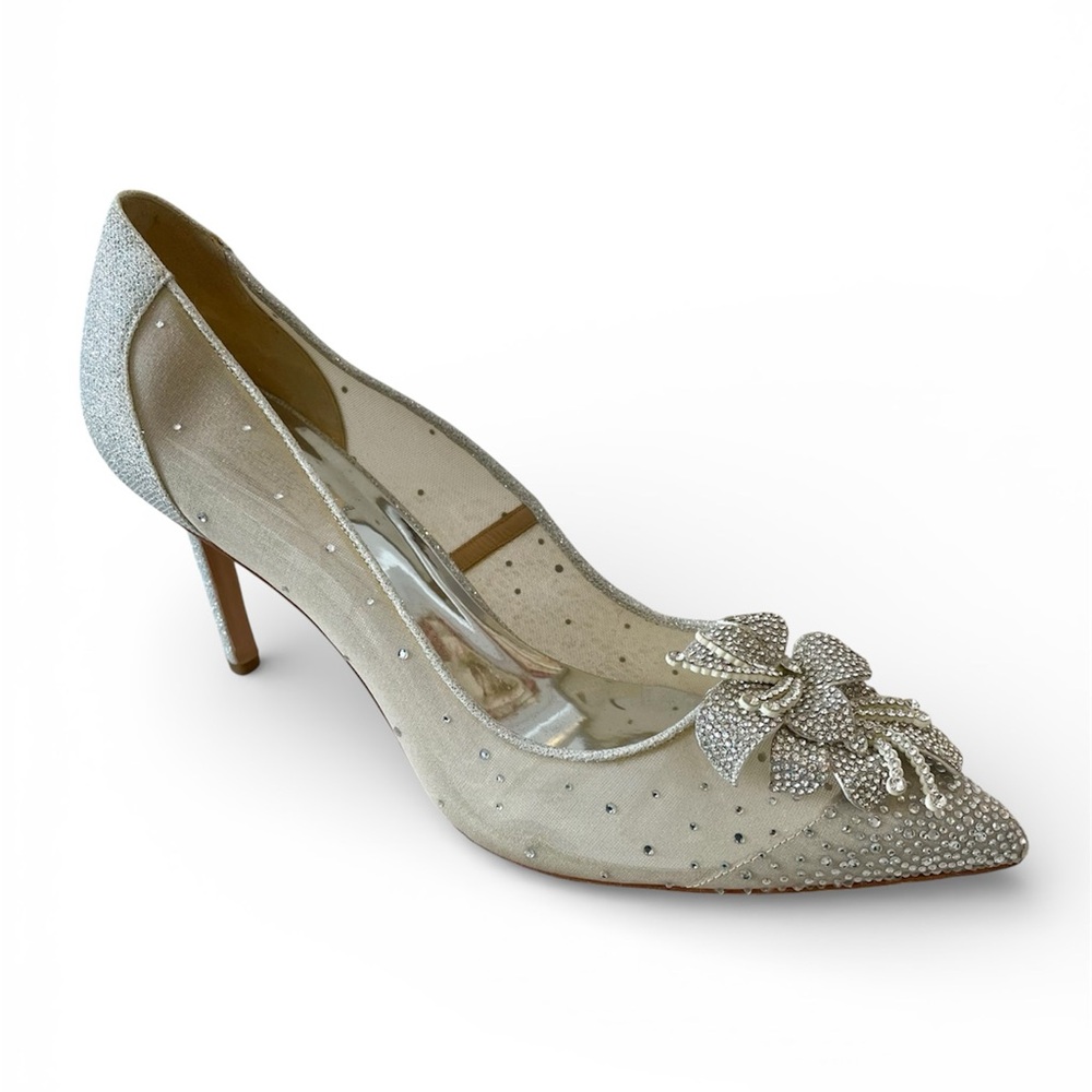 Badgley Mischka Silver Crystal Bridal Wedding Formal Prom Heels Shoes 11